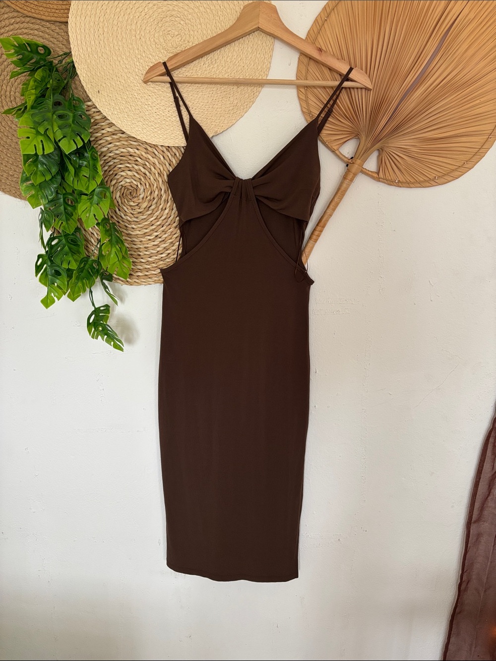 Ambiance Brown Twist-Front Midi Slip Dress